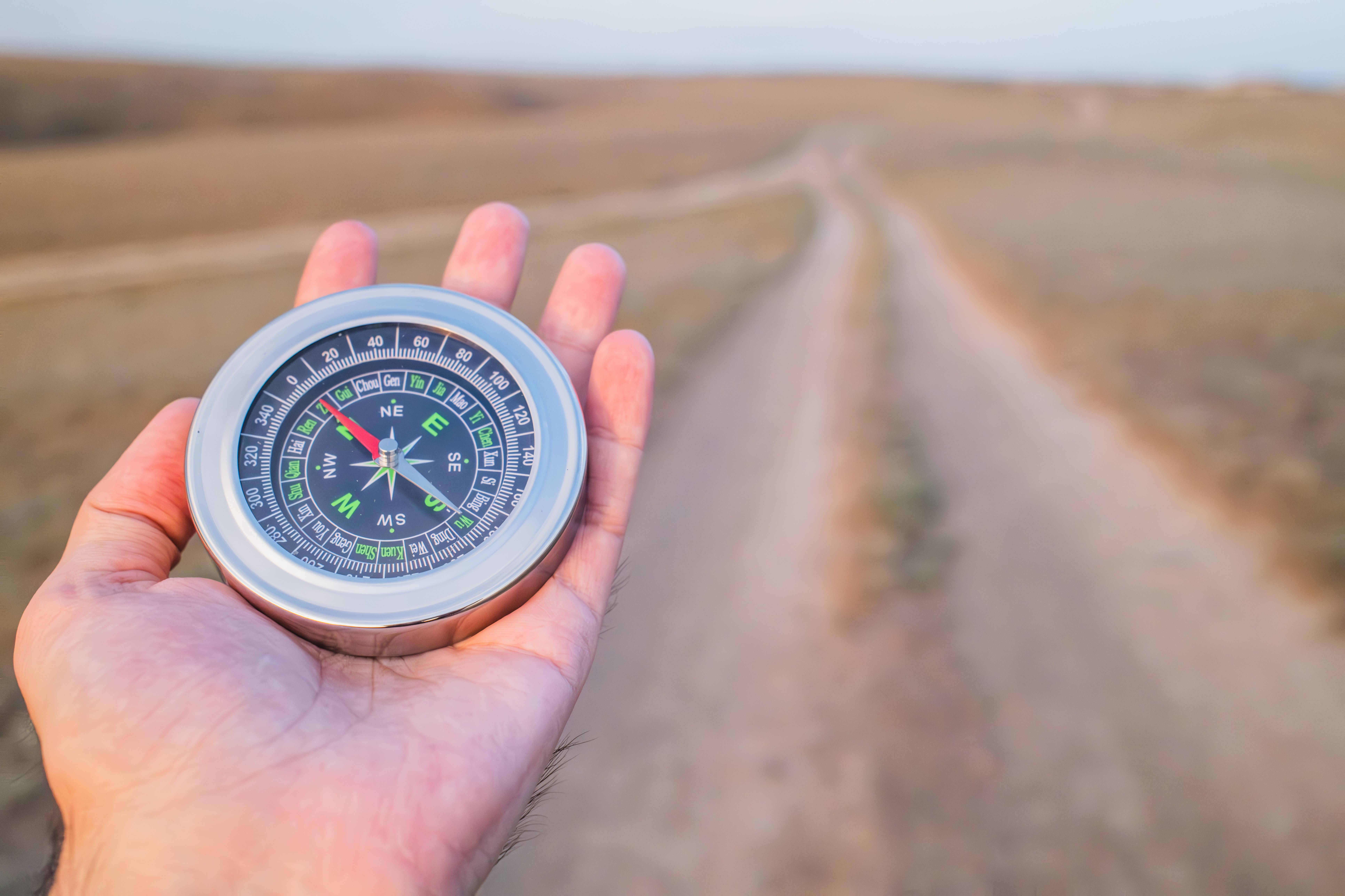Hand holding compass